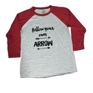 Women’s Red White Follow Your Own Arrow Baseball Tee Sz S Archery